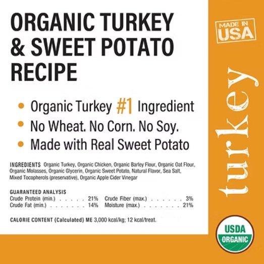 Callie’s Kitchen Gourmet Dog Treats Variety Pack – Organic & Plant - Based Options, Grain - Free, Healthy Soft Jerky Snacks, Made in USA - PH3AH - 4oz - Organic Turkey & Sweet Potato - 3