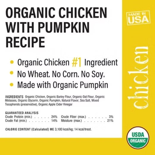 Callie’s Kitchen Gourmet Dog Treats Variety Pack – Organic & Plant - Based Options, Grain - Free, Healthy Soft Jerky Snacks, Made in USA - PH3AJ - 4oz - Organic Chicken & Pumpkin - 6