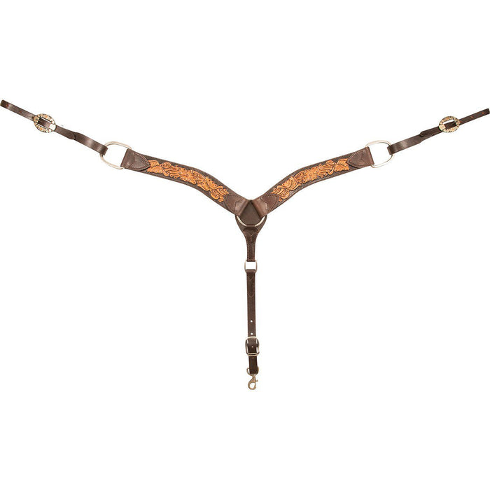 Cashel 2" Two - Toned Floral Tooled Leather Breast Collar - QL1N5 - Brown - 1