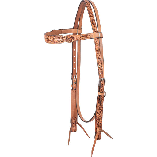 Cashel Antiqued Leaf Tooled Leather Browband Ear Headstall - QL1N8 - Brown - 1