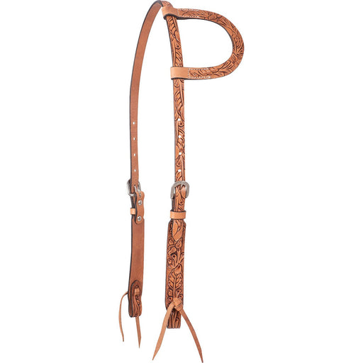 Cashel Antiqued Leaf Tooled Leather Slip Ear Headstall - QL1N7 - Brown - 1