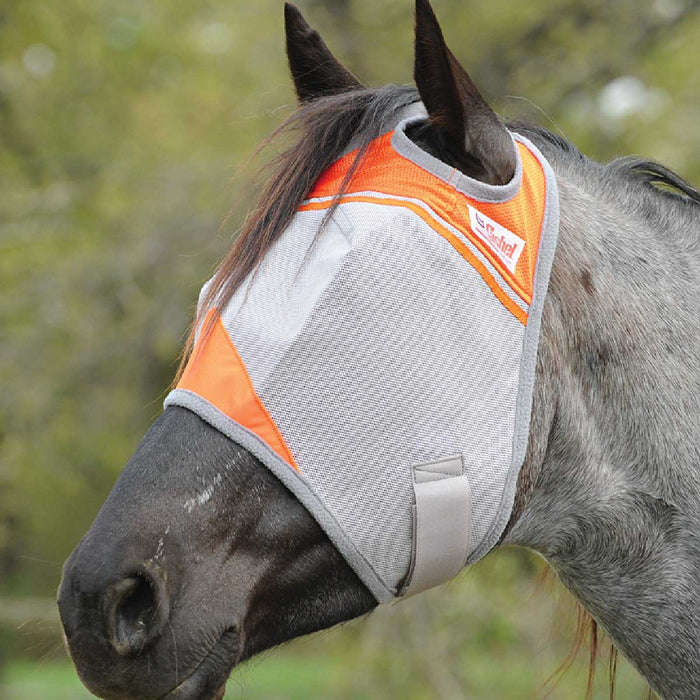 Cashel Crusader Fly Mask for Horses with Forelock Hole and UV Sun Block - QLIQ - Orange - Cob/Arabian - 12