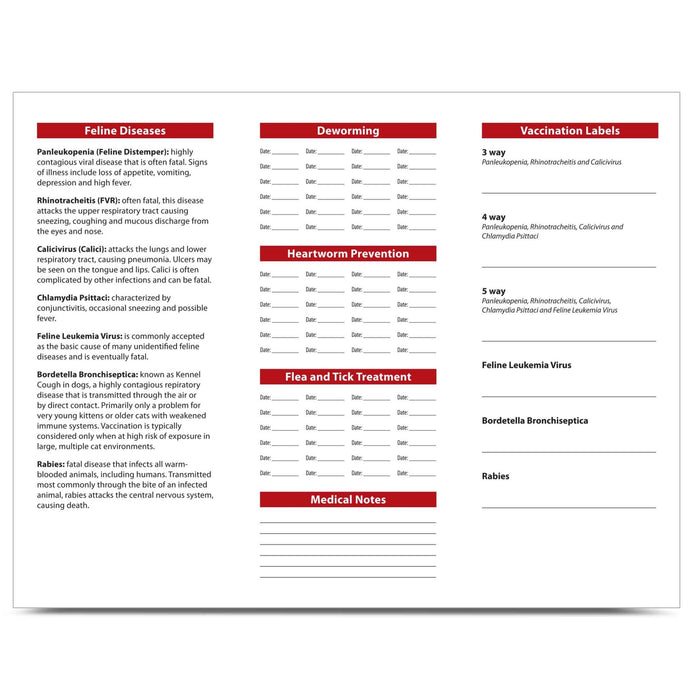 Registros de salud de gatos, paquete de 10