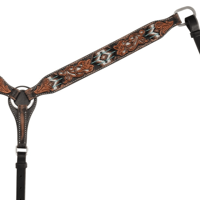 Circle Y Distressed Floral and Beaded Breast Collar, Multi - 941B8 - 2