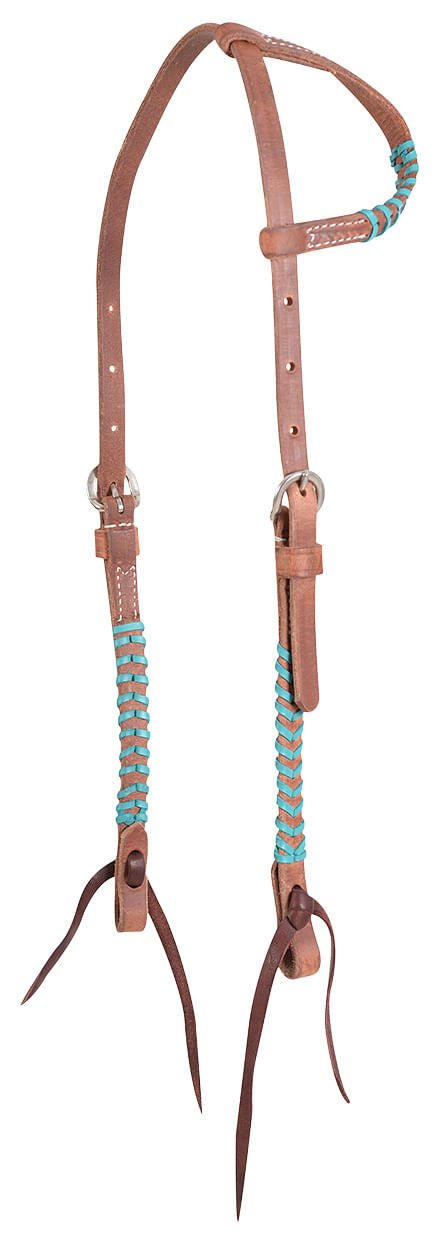 Classic Equine Laced One Ear Headstall, Full - CR9K - Brown/Turquoise - 5