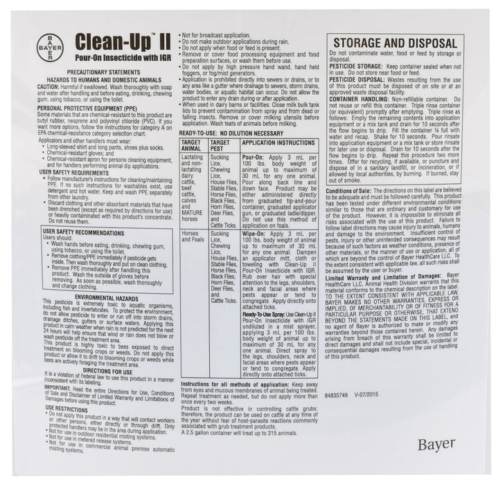 Clean - Up II Pour - On Insecticide with IGR - Jeffers - Animal Health & Wellness > Fly & Insect Control