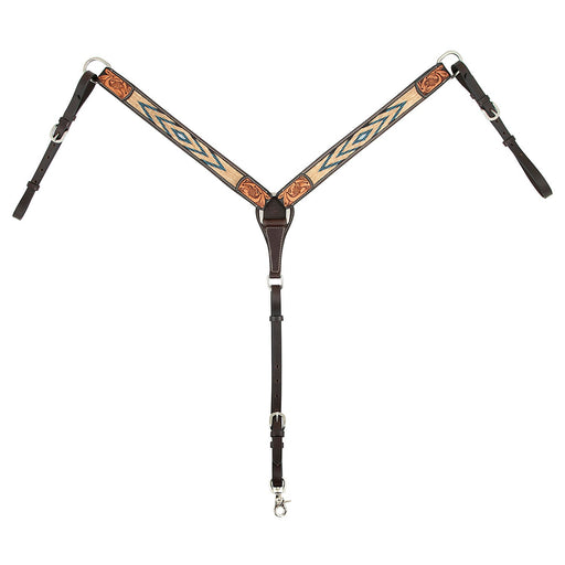 Cody Pro Blue & Beige Inlay Breast Collar with Floral Tooling - BUFW5 - Brown - Horse - 1