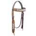 Cody Pro Blue & Beige Inlay Browband Headstall with Floral Tooling - BUFW4 - Brown - Horse - 1