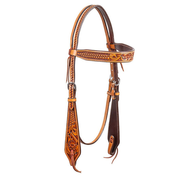 Cody Pro Floral & Basketweave Tooled Browband Headstall - BUFWA - Brown - Horse - 1