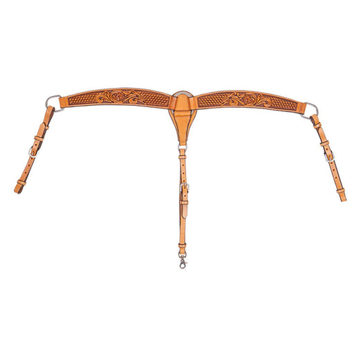 Cody Pro Floral & Basketweave Tooled Contoured Breast Collar - BUFWB - Brown - Horse - 1