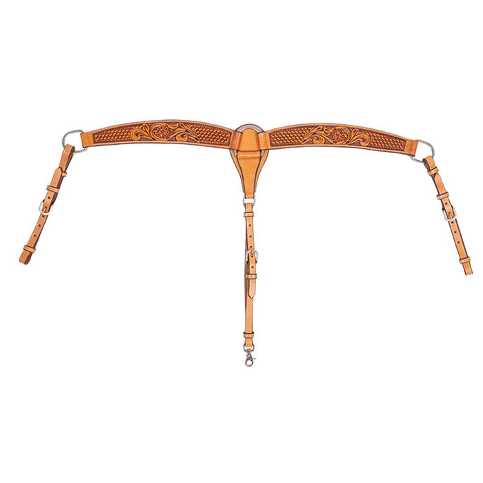 Cody Pro Floral & Basketweave Tooled Contoured Breast Collar - BUFWB - Brown - Horse - 1