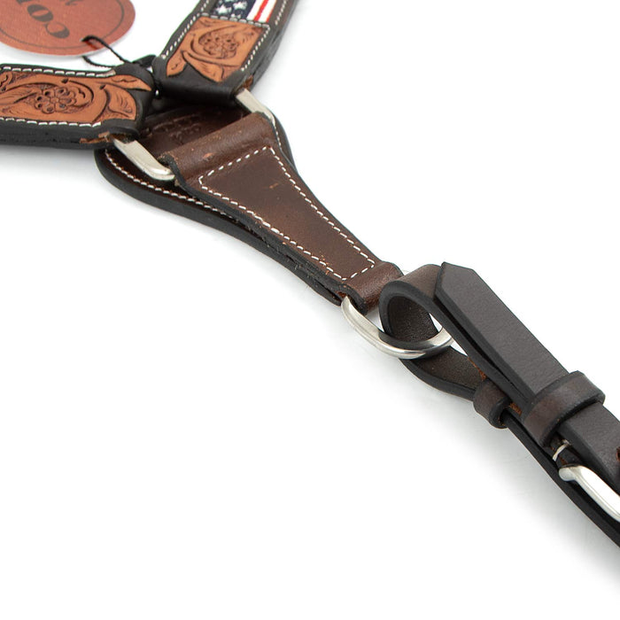 Cody Pro Stars & Stripes Breast Collar with Floral Tooling - BUFW7 - Brown - Horse - 3