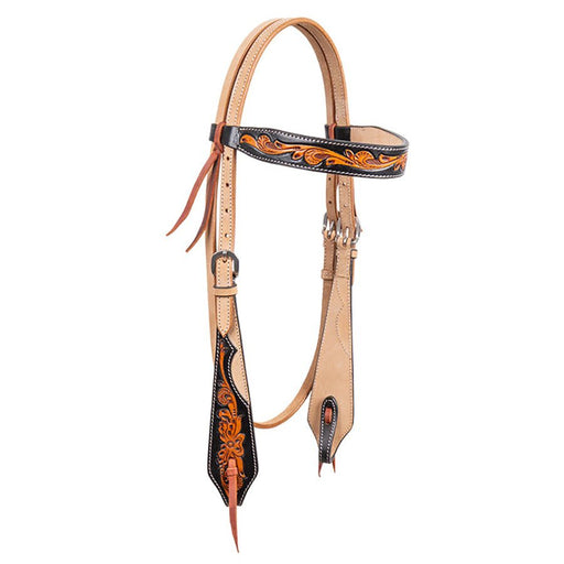 Cody Pro Two - Tone Carved Browband Headstall with Floral Tooling - BUFW8 - Brown - Horse - 1