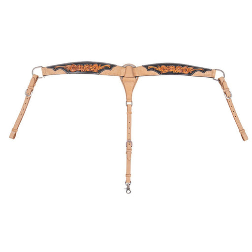 Cody Pro Two - Tone Carved Contoured Breast Collar with Floral Tooling - BUFW9 - Brown - Horse - 1