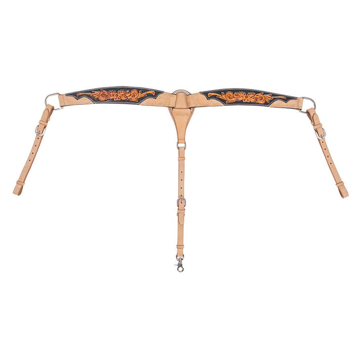 Cody Pro Two - Tone Carved Contoured Breast Collar with Floral Tooling - BUFW9 - Brown - Horse - 1