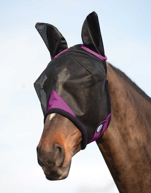 ComFITec Durable Mesh Fly Mask w/ Ears, Black/Purple - Jeffers - Horse Supplies > Horse Fly Masks