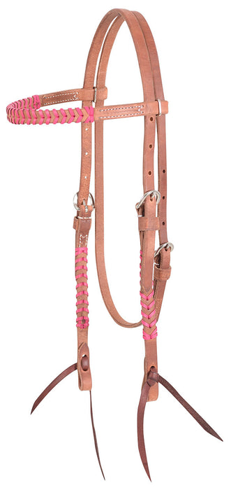 Classic Equine Laced Browband Headstall, Full - Brown/Pink  