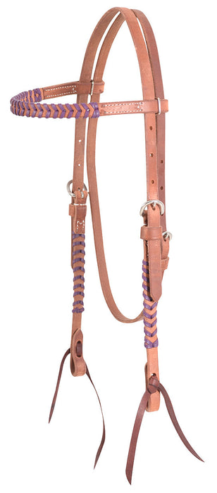 Classic Equine Laced Browband Headstall, Full - Brown/Purple  