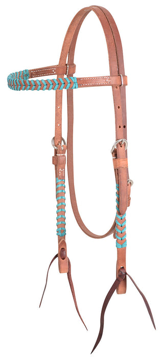 Classic Equine Laced Browband Headstall, Full - Brown/Turquoise  