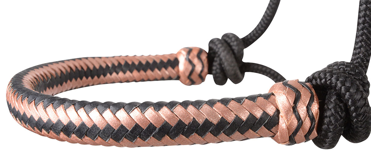 Classic Equine Braided Rawhide Nylon Rope Halter - Black/Copper  