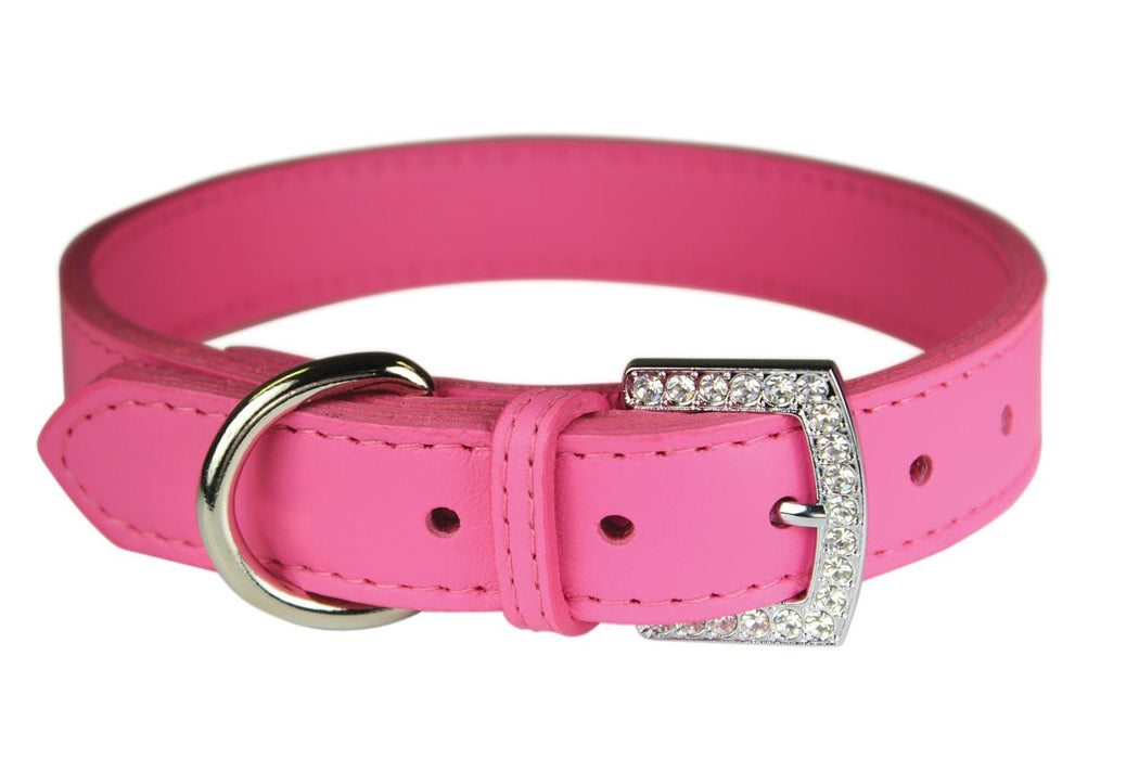 Crystal Buckle Made in USA Leather Dog Collar - LY1Q - Pink - 4