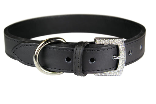 Crystal Buckle Made in USA Leather Dog Collar - LY3B - Black - 1/2"x 10" - 1