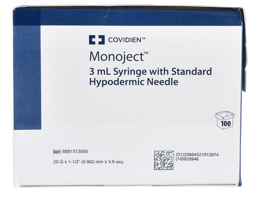 Ideal Luer Lock Syringe/Needle Combo, Boxes - 3 mL w/ 20 ga x 1 1/2" (100 count) - Monoject L.L. Syringe/Needle Combo  