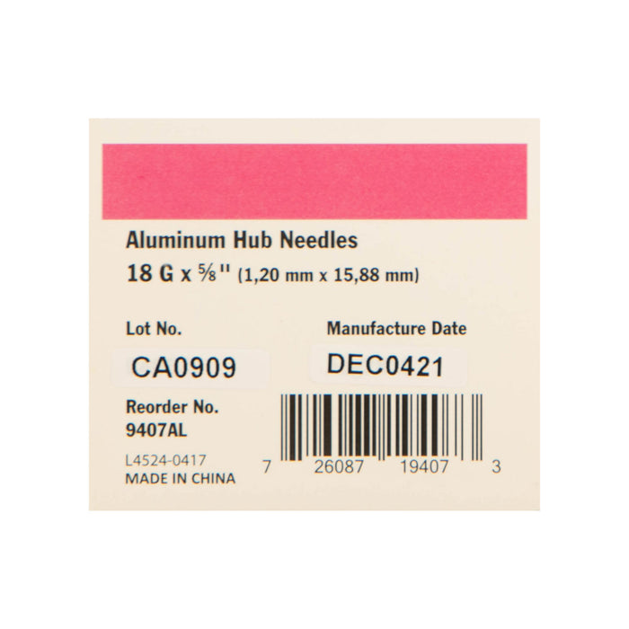 Ideal Aluminum Hub Needles, Boxes - 18 ga x 5/8" Alum Hub Needle (100)  