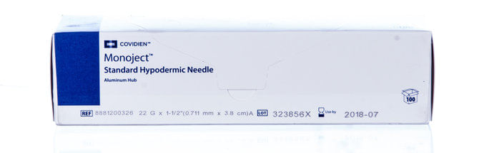 Ideal Aluminum Hub Needles, Boxes - 22 ga x 1 1/2" (100 count) - Monoject Aluminum Hub Needle  