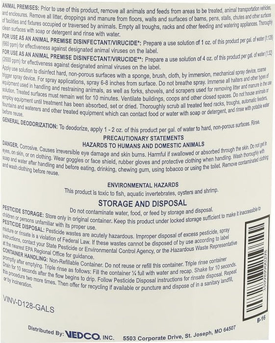 D - 128 Disinfectant, gallon - Jeffers - Animal & Pet Supplies > Pet Odor & Stain Removers