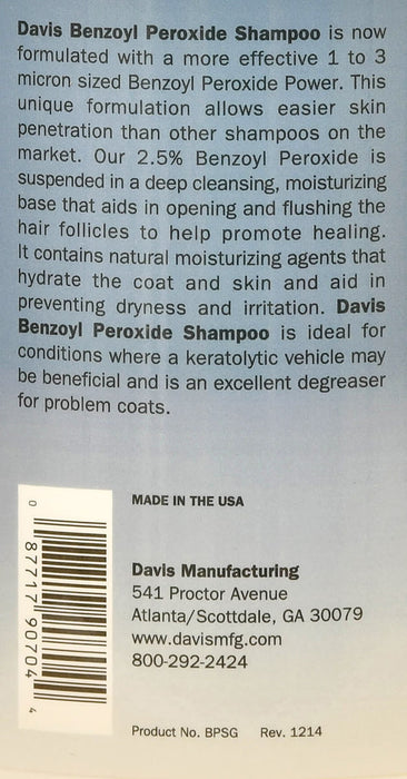 Davis Benzoyl Peroxide Pet Shampoo - Benzoyl Peroxide Shampoo, Gallon  