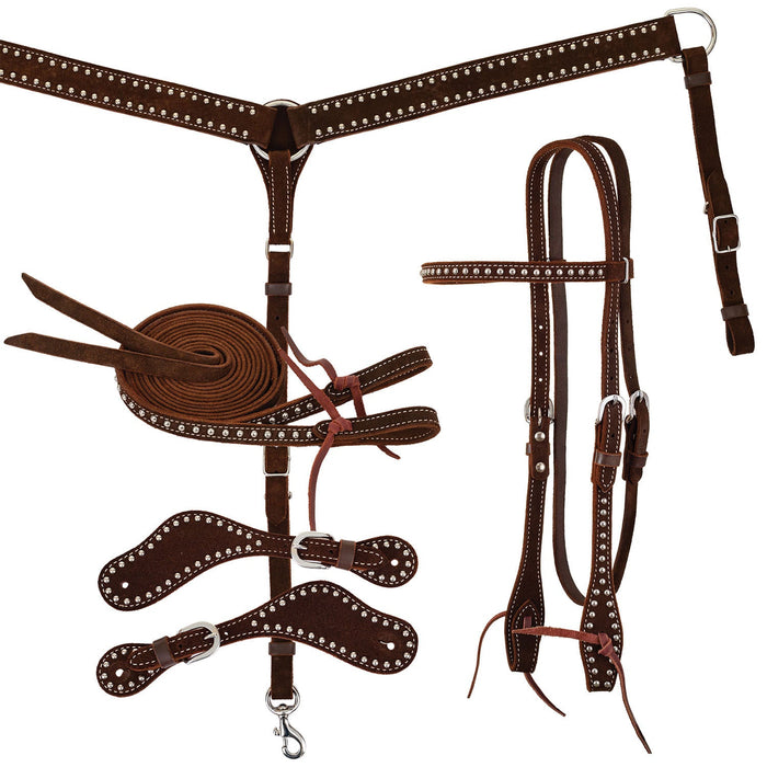 Diamond R Roughout & Spots Browband Headstall Tack Set, Full - Jeffers - Horse Supplies > Horse Tack > Tack Sets