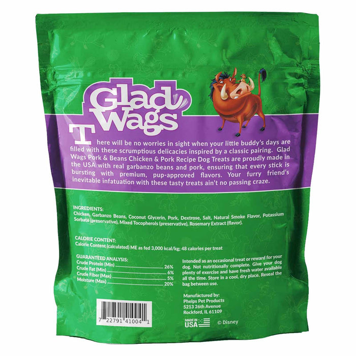 Disney Glad Wags Dog Treats  Chicken, Beef, Turkey & Pork Homestyle Jerky, Grain - Free, 12 oz, Made in USA - PH3T - Pork & Beans - 12 oz - 16