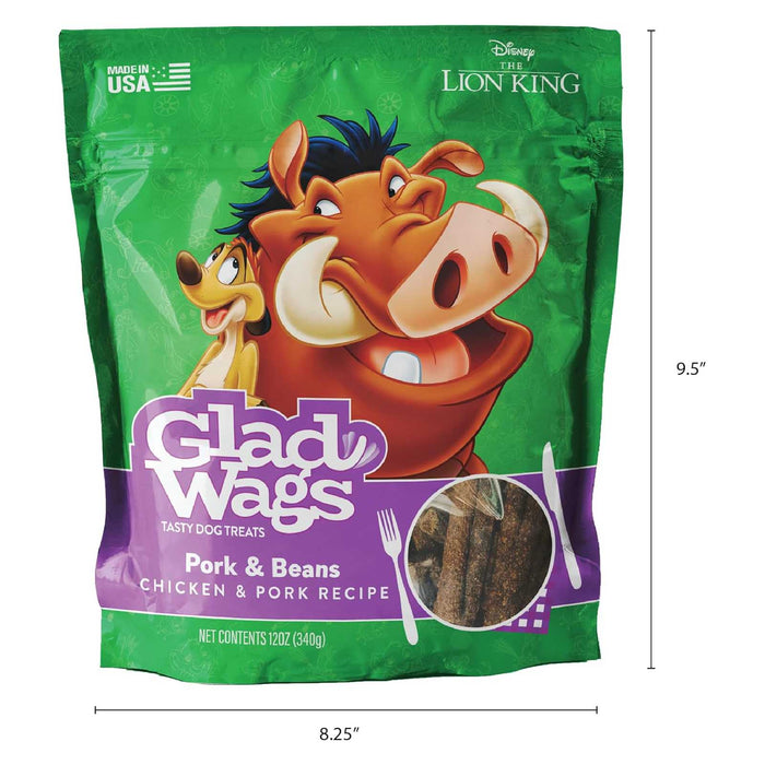 Disney Glad Wags Dog Treats  Chicken, Beef, Turkey & Pork Homestyle Jerky, Grain - Free, 12 oz, Made in USA - PH3T - Pork & Beans - 12 oz - 20