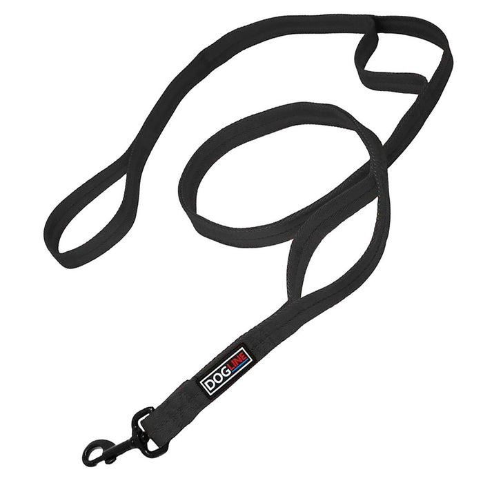 DogLine Nylon Multi-Handle Flat Leash - Black  