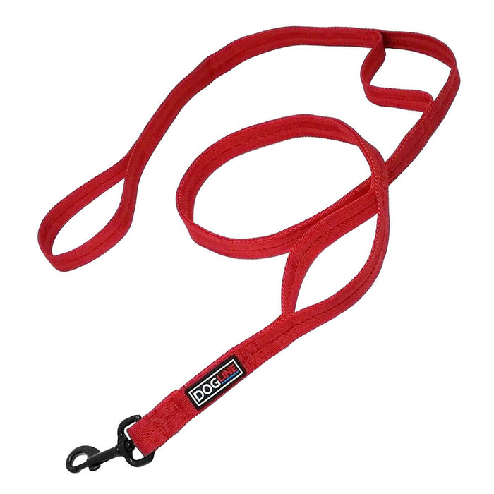 DogLine Nylon Multi-Handle Flat Leash - Red  