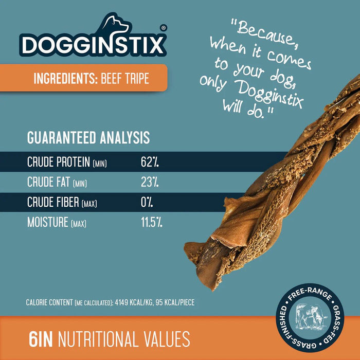Dogginstix Braided Beef Tripe Natural Dog Chew – Digestible, Nutrient Rich, Omega 3 - DG2V - 6"L - Beef - 1 ct - 3