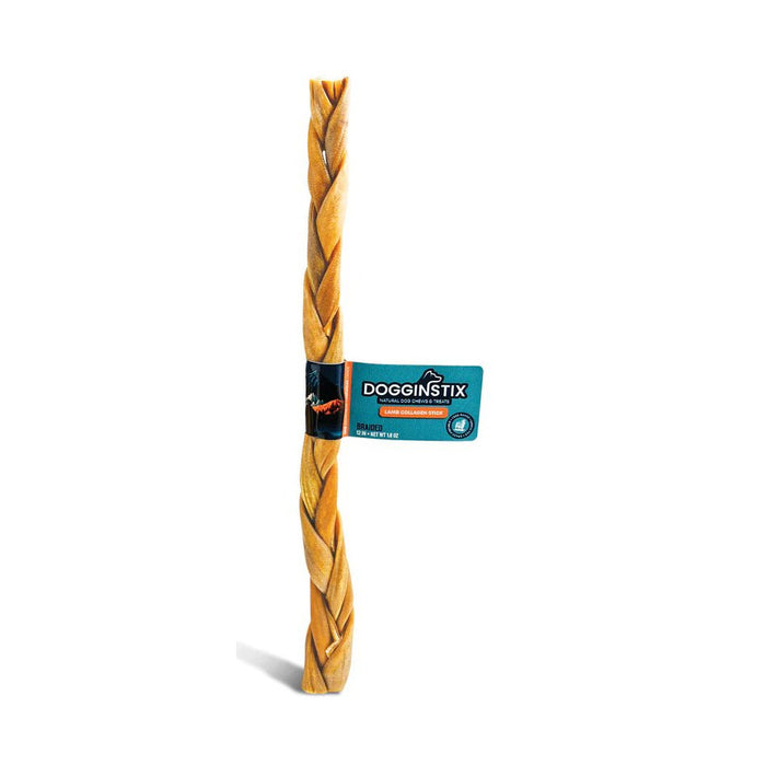 Dogginstix Braided Lamb Collagen Dog Chew – Long Lasting, Digestible, High Protein Rawhide Alternative - DG2L - 12"L - Lamb - 1 ct - 6