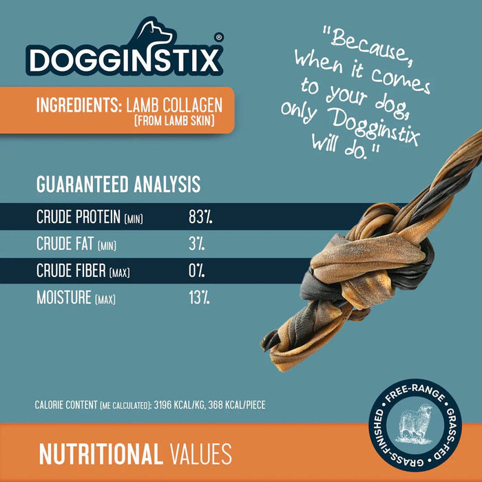 Dogginstix Braided Lamb Collagen Double Knot Dog Chew – Natural, Grass - Fed, Low Fat Treat - DG2P - 15"L - Lamb - 1 ct - 3