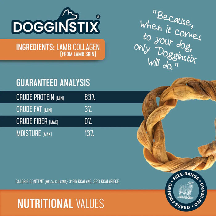 Dogginstix Braided Lamb Collagen Ring Chew Dog Treat – Natural, Grass - Fed, Low Fat - DG2N - 5" - Lamb - 1 ct - 3