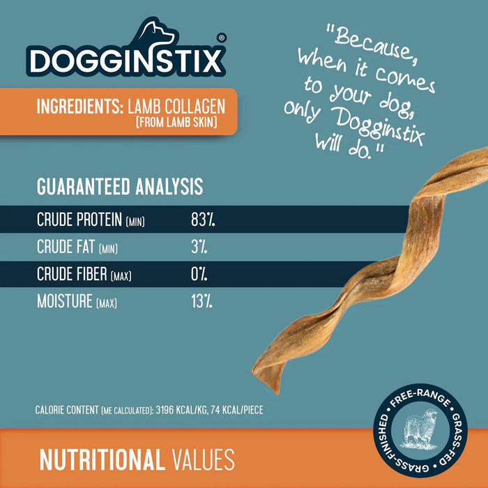 Dogginstix Braided Lamb Collagen Twist Dog Chew – Natural, Odor Free, Long Lasting - DG2Q - 12"L - Lamb - 1 ct - 3