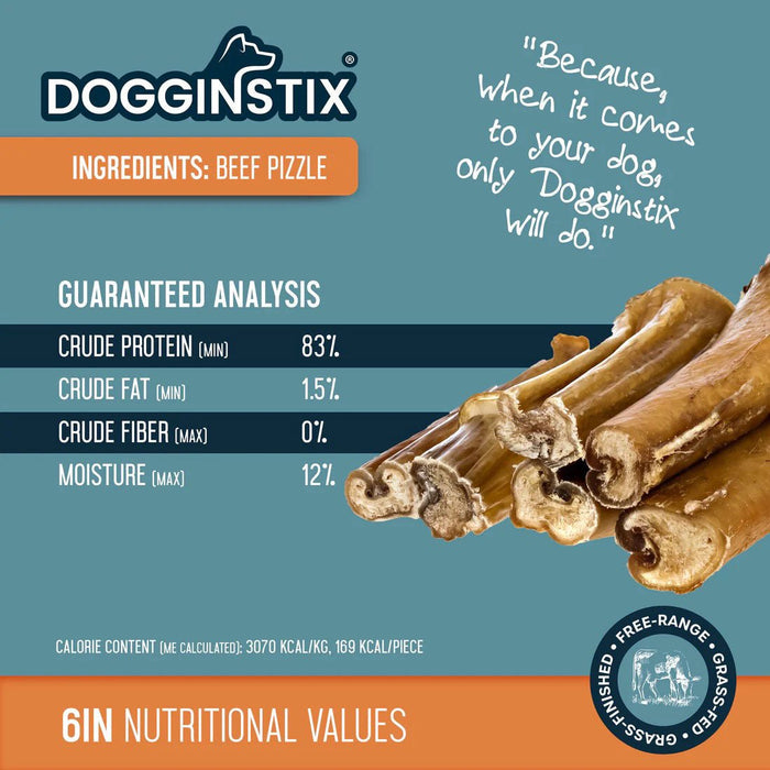 Dogginstix Bully Stick Dog Chew, All - Natural, Grass - Fed Beef, Odor - Free - DG2D - 6"L - Monster - 11