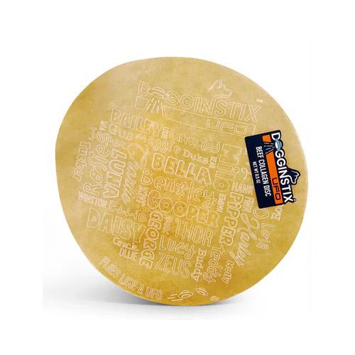Dogginstix Natural Beef Collagen UFO Dog Chew & Toy – Long Lasting, Digestible, High Protein - DG2Y - 9.75"D - Beef - 1 ct - 1