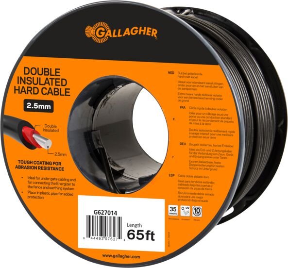 Double Insulated Hard Cable, 12.5 Gauge, 65 ft – Heavy Duty Low Resistance Cable for Under - Gate and Lead - Out Electric Fence Connections - XI3J - 65 ft - 12.5 ga (2.5mm) - 1