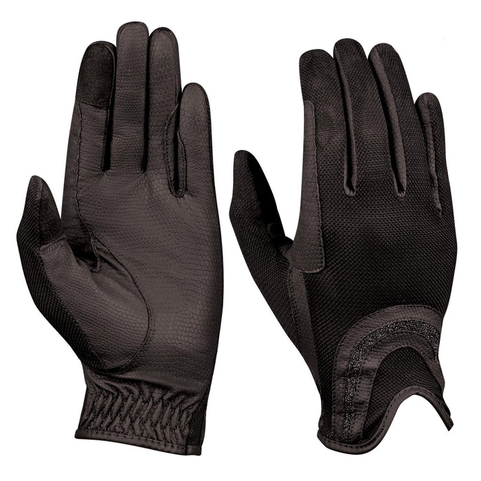 Dublin Pull On Glitter Mesh Back Equestrian Riding Gloves - KOAKN - Black - XSmall/5 - 1