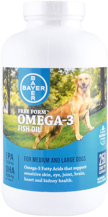 Free Form Omega-3 Fish Oil Capsules, Med & Large Dogs - 250 Count  