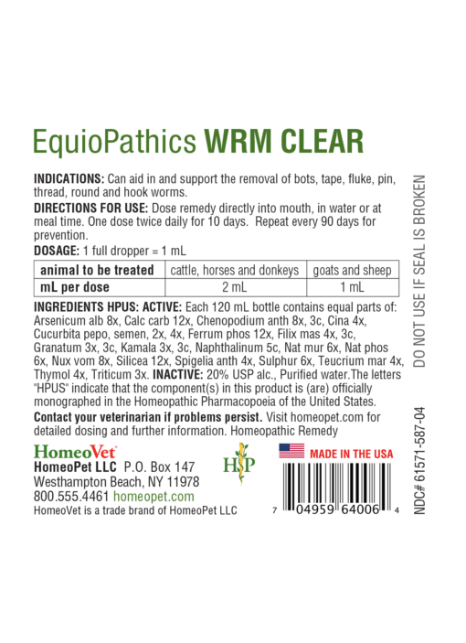 EquioPathics Wrm Clear Natural Dewormer for Livestock & Horses, 60 Dose - NVE1 - 120 mL - 2