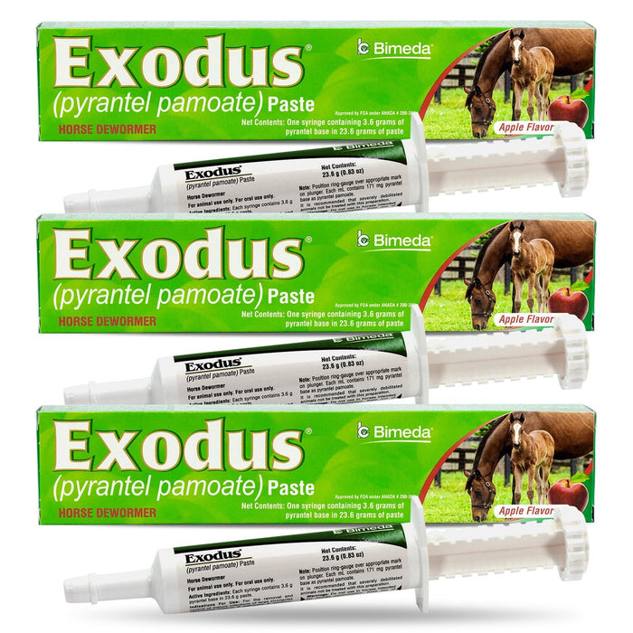 Exodus Pyrantel Pamoate Horse Dewormer Paste - 4CE1-3 - Single Dose Syringe (23.6 g) - 3 Pack - Apple - 6