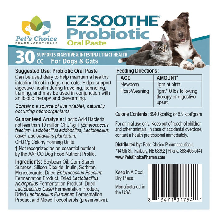 EZ - Soothe Probiotic Oral Paste for Dogs & Cats – Daily Digestive & Gut Support, 30cc - 015PC-01754 - Paste - 30cc - 7