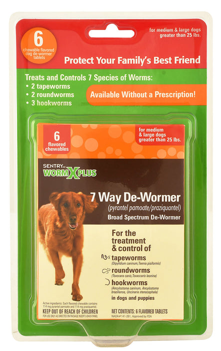 Sentry HC WormX Plus 7-Way Dog Dewormer - 6 count WormX Plus for Large Dog  